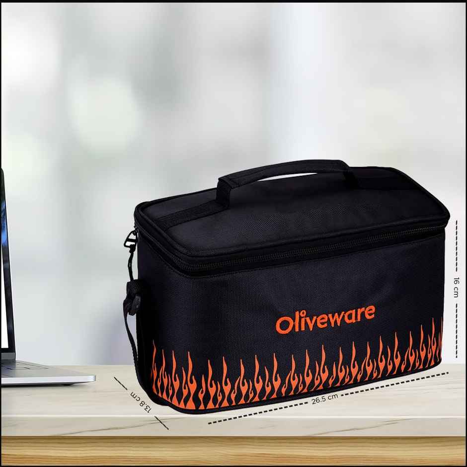 Oliveware Olivia Borosilicate Glassware Lunchbox , 4 Microwave Safe Containers - Black Orange