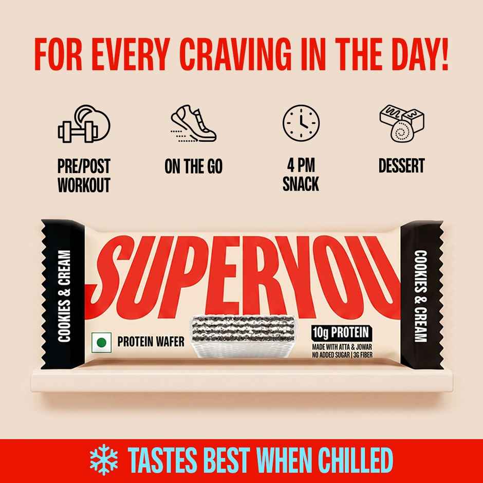 SuperYou 10g Protein Wafer Bar - Cookies & Cream (Made with Atta & Jowar. No Added Sugar.)