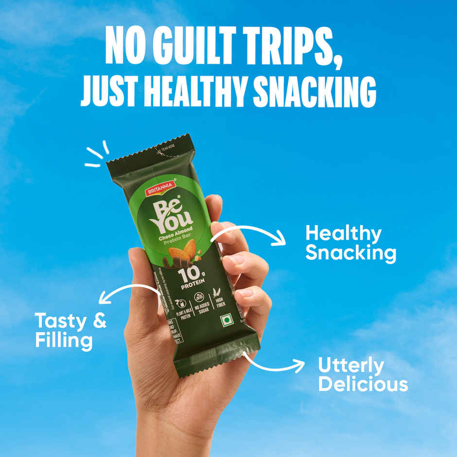 Britannia BeYou 10g Protein Bar Choco Almond | No Added Sugar| 10.8% Prebiotics| High Fibre