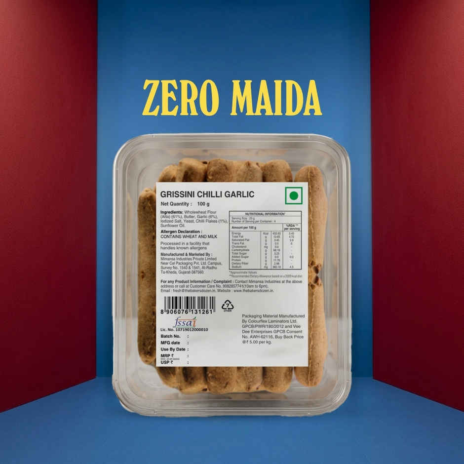 The Baker's Dozen Chilli Garlic Breadsticks Zero Maida | Grissini | Baked Snacks | Healthy Snacks