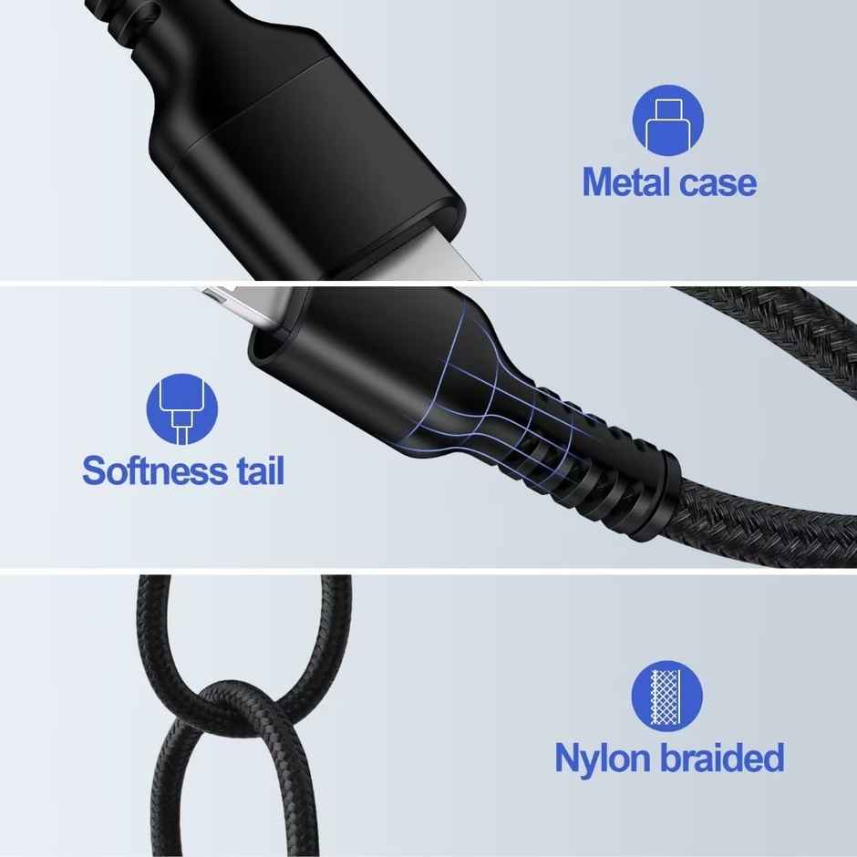 Ailkin USB to Lightning Cable Braided for iPhone | 1.5 M | Black & White