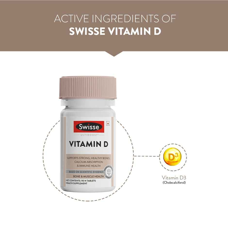 Swisse Vitamin D Complete Rda Of Vitamin D3 For Healthy Bones, Immunity & Strong Muscles