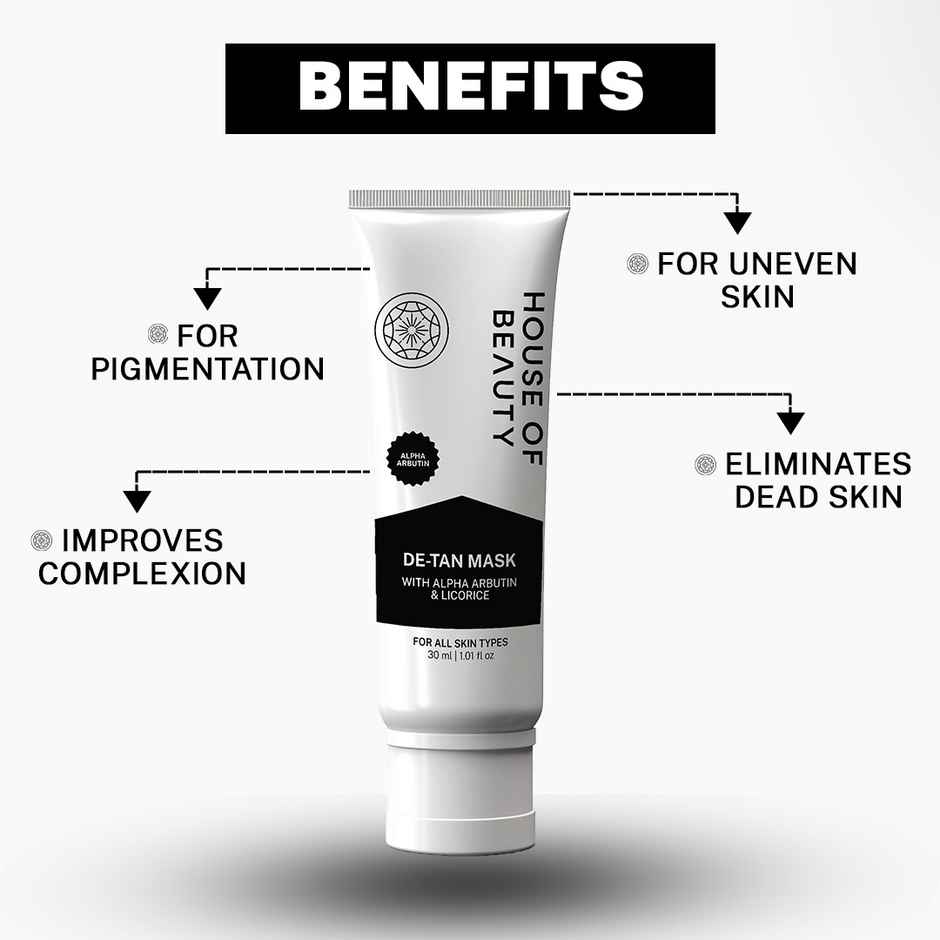 House Of Beauty De-Tan Mask For Tanning, Uneven Skin & Brown Spot Reduction W/T Arbutin