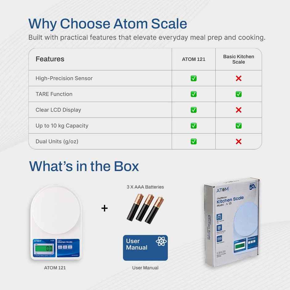 Atom Digital Kitchen Food Weighing Scale , SF400/A121, Color May vary