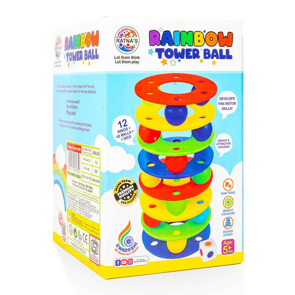 Ratna's Rainbow Tower Ball |12 Rings, 42 Balls, 1 Dice | Assorted | 5 + years