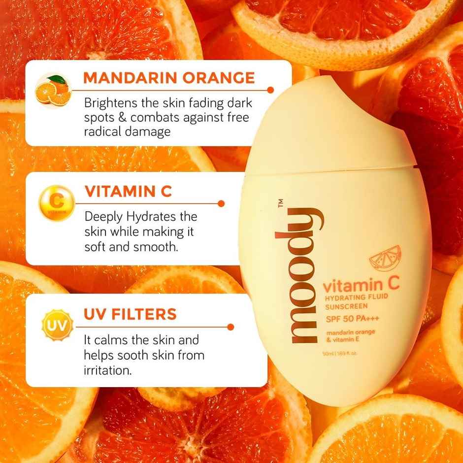 Moody Vitamin C Hydrating Fluid Sunscreen SPF 50 Pa +++ Mandarin Orange & Vitamin E (50 Ml)
