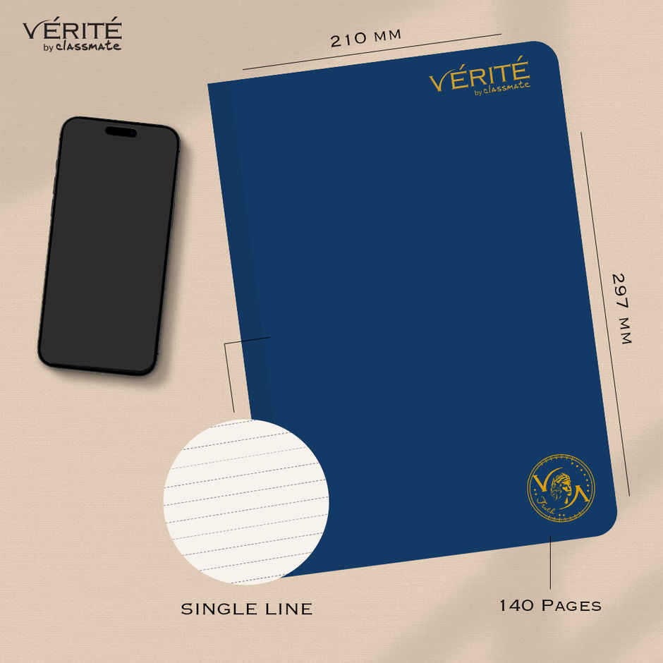 Verite by Classmate | Lay Flat Longbook | Royal Blue | Size 297 X 210 | Single Line | 140 Pages