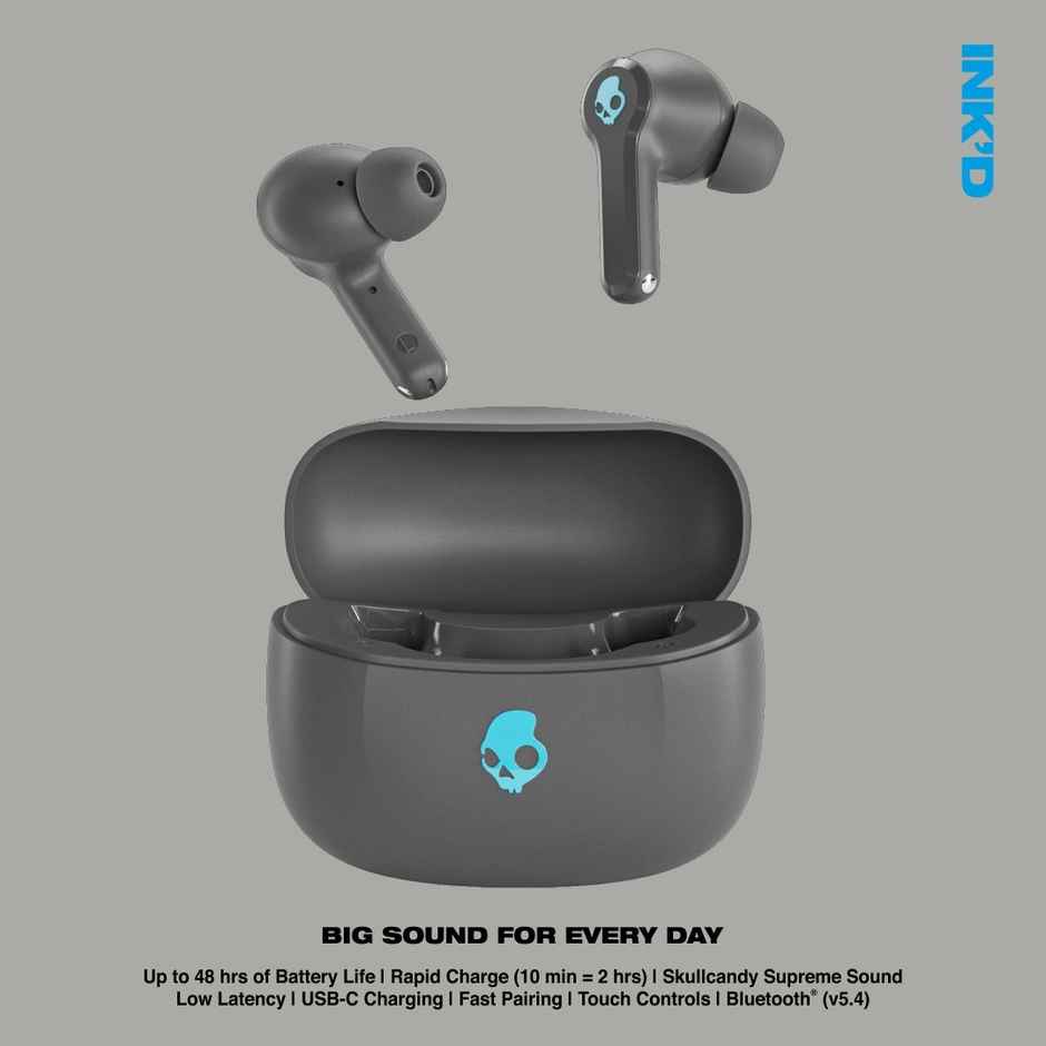 Skullcandy Inkd True Wireless Earbuds 48 Hour Battery Quad Mic ENC Grey