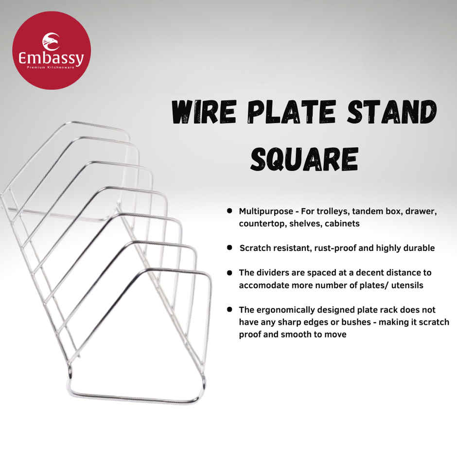 Embassy Square Plate Stand / Holder, 6 Sections, Premium Stainless Steel