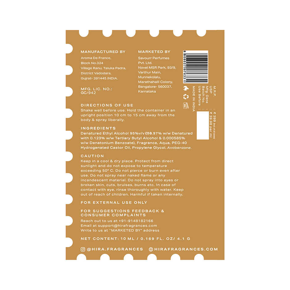 Hira Fragrances Silk Robe Long Lasting Eau De Perfume For Women | Cognac & Vanilla Notes