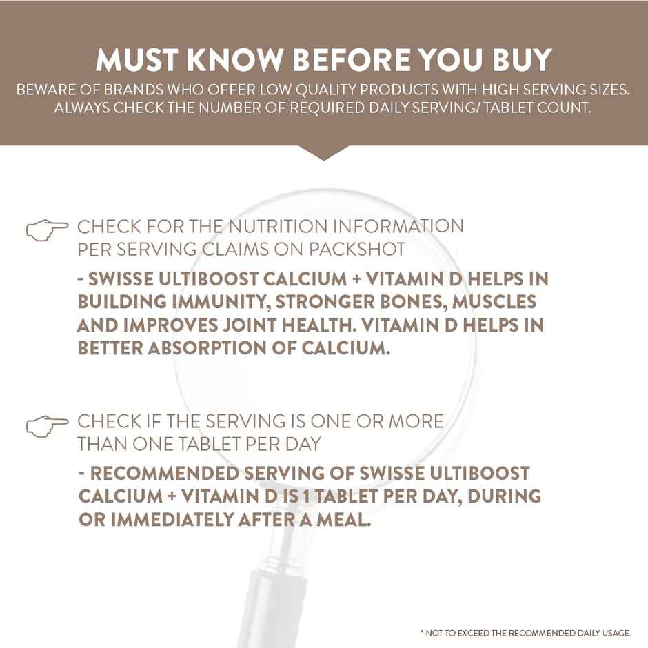 Swisse Calcium + Vitamin D - Supports Stronger Bones, Immunity & Muscle Health - Pack Of 90 Tablets