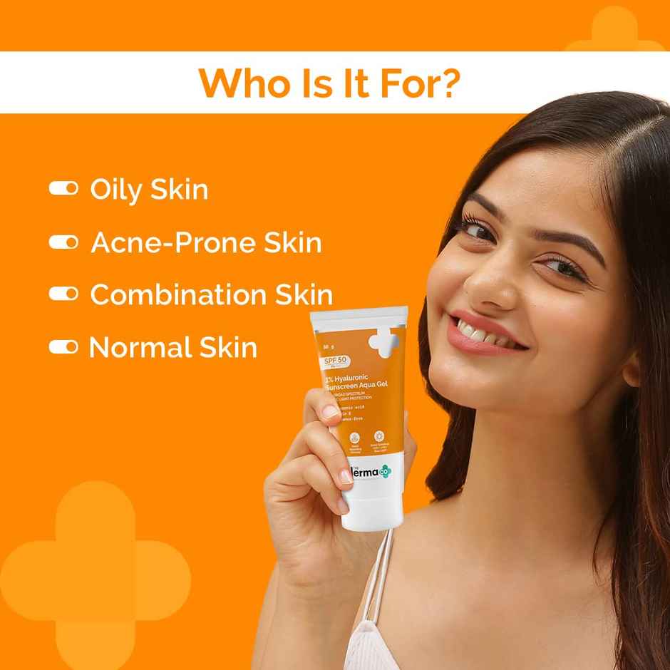 The Derma Co 1% Hyaluronic Sunscreen SPF 50 PA++++ Aqua Gel For Normal To Oily Skin