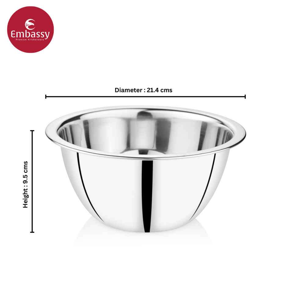 Embassy Premium Mixing Bowl / Multipurpose Bowl, 2000 Ml (Size 2), Stainless Steel