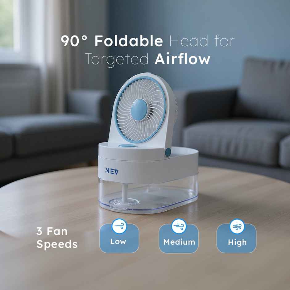 NEV Aqua Mist 4-in-1 Mini Desktop Fan with 3 Speeds | 500 ml Water Tank