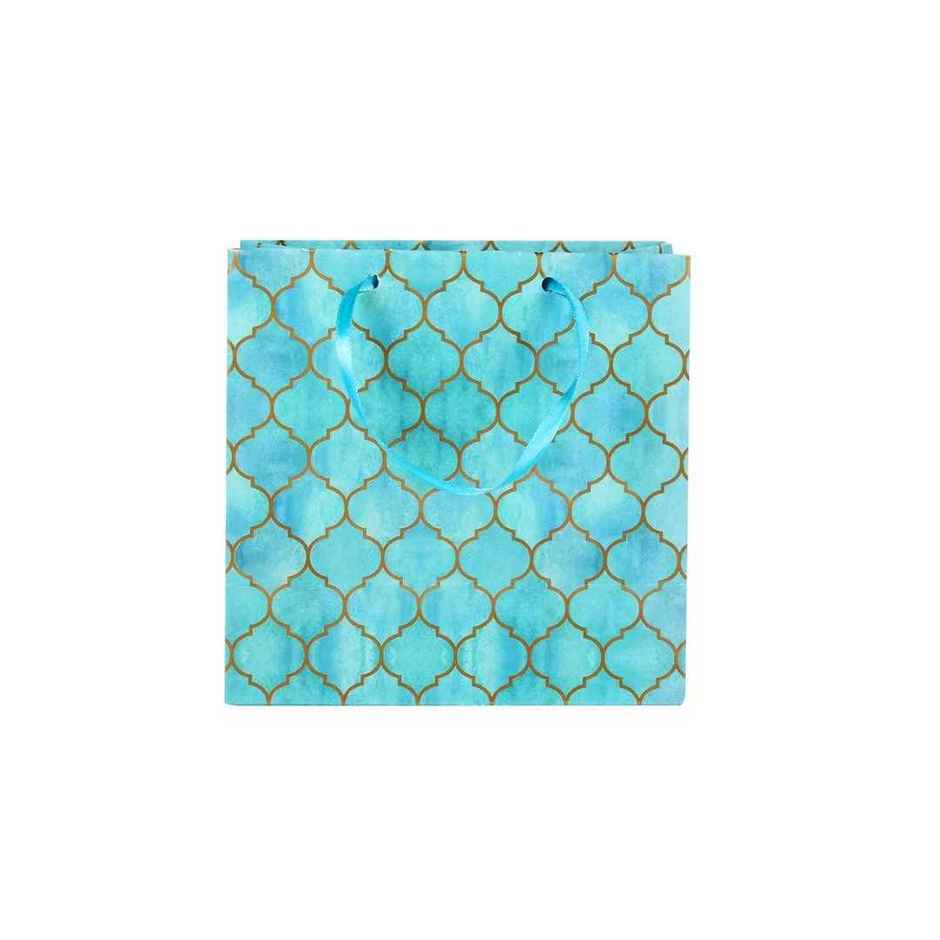 Itsy Bitsy Gift Bags Moroccan Trellis Aqua Shimmer L16 x W17.5 x D9.2cm