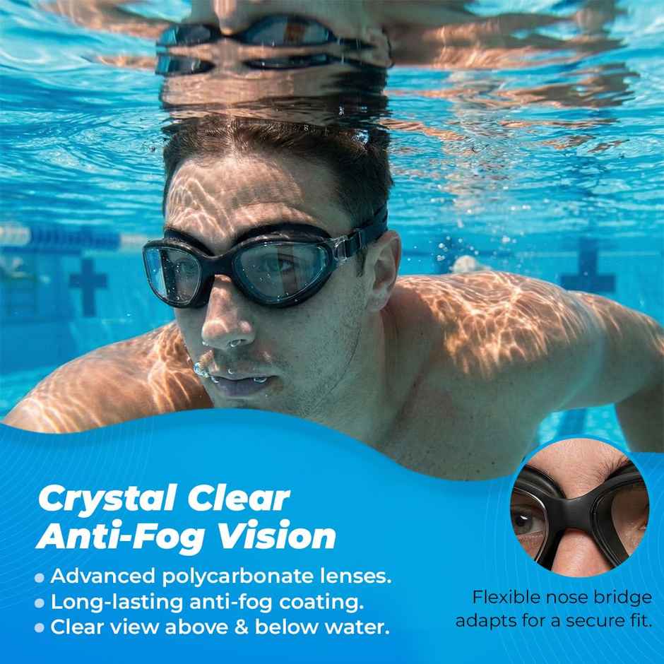Lifelong Adult Unisex Swimming Goggles with Adjustable Strap | Black