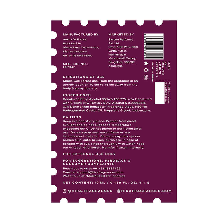 HIRA Wine Tastings Long Lasting Eau De Parfum For Women | Rose & Oudh