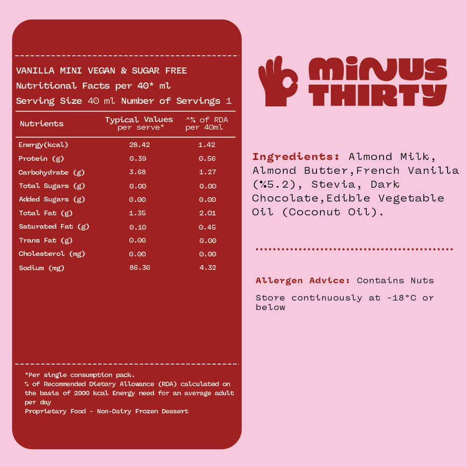 Minus Thirty Vanilla Mini Stick Vegan & Sugar Free
