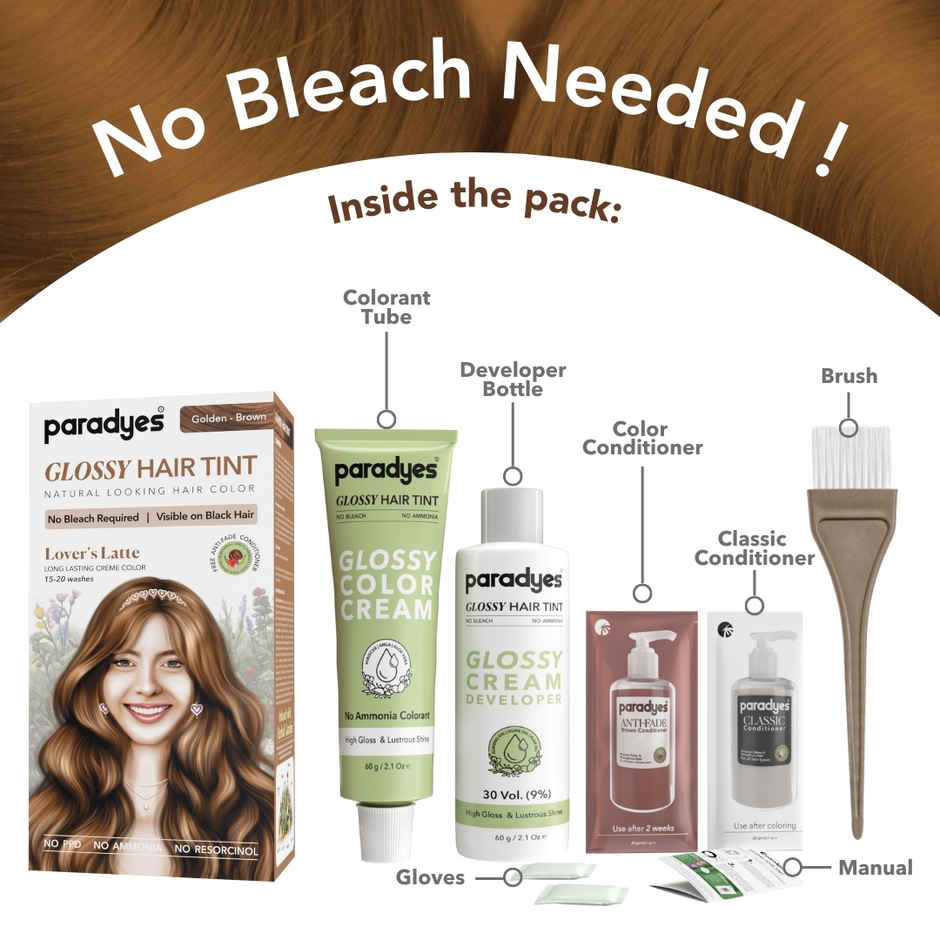 Paradyes No Bleach Lover's Latte Glossy Hair Tint, Ammonia|free Hair Color for Natural Black Hair