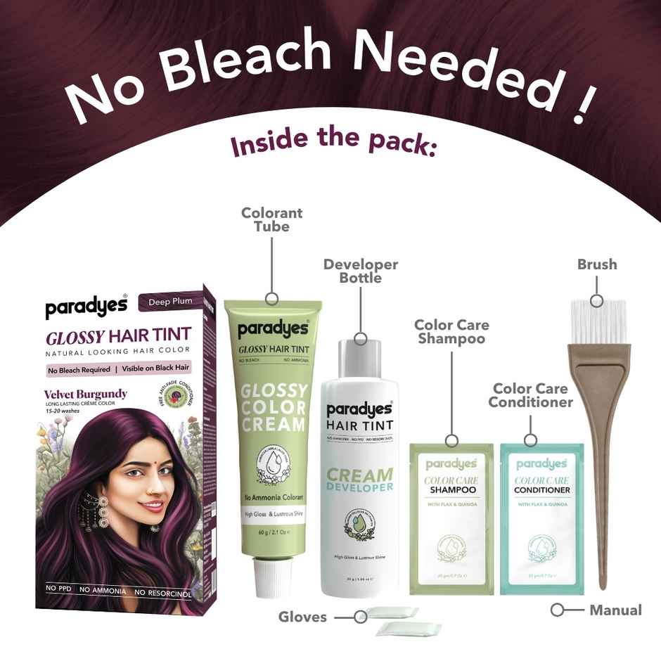 Paradyes No Bleach Velvet Burgundy Glossy Hair Tint, Ammonia|free Hair Color for Natural Black Hair