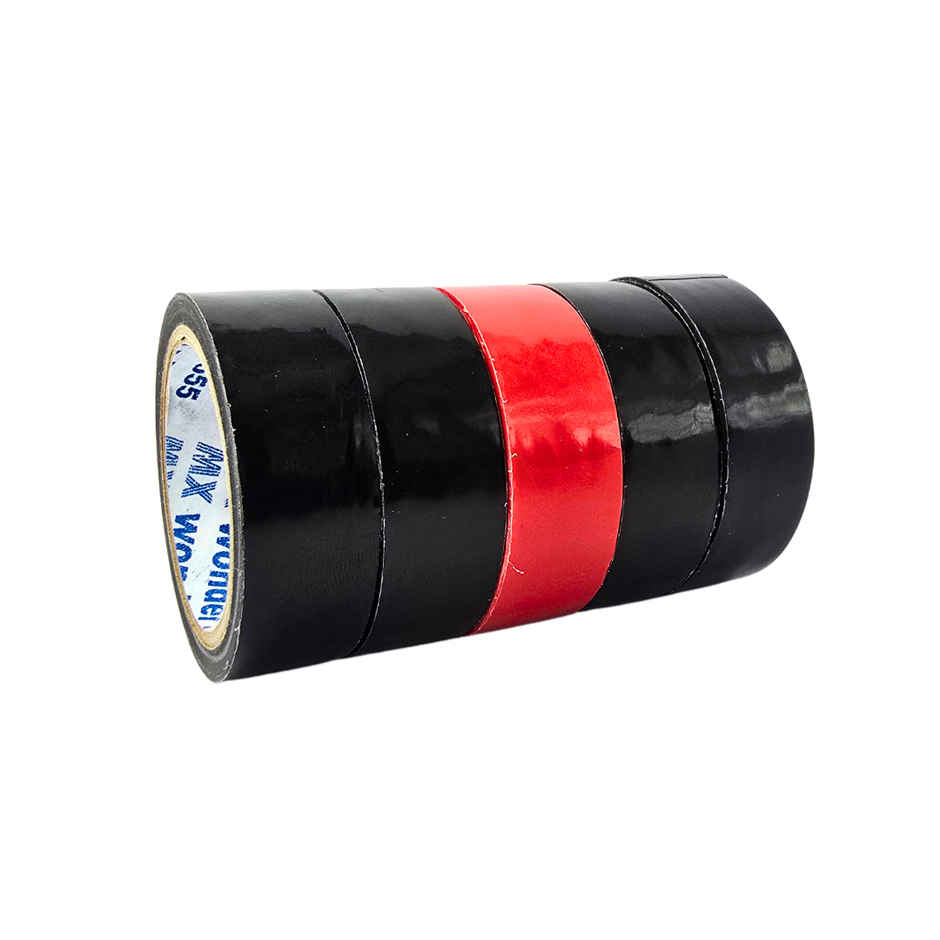 ABK Multicolour High Performance Electric Insulation Tape 18 mm x 6 meters - Pack of 5 ( 4 Black + 1 Red)
