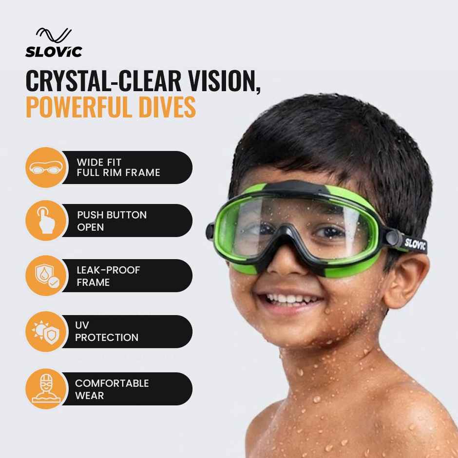 Slovic Kids Swimming Goggles - Anti-Fog, UV Protection with Adjustable Strap | Green & Black