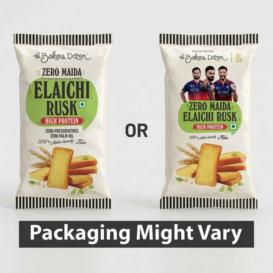 The Baker'S Dozen Zero Maida Elaichi Rusk (80g) & The Baker'S Dozen Zero Maida Fruit Cake Rusk - High Protein (100g) Combo