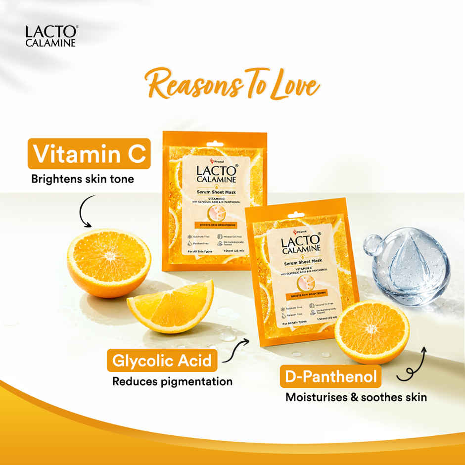Lacto Calamine Vitamin C Face Sheet Mask with Antioxidant for Nourishing, Brightening & Glowing Skin Combo