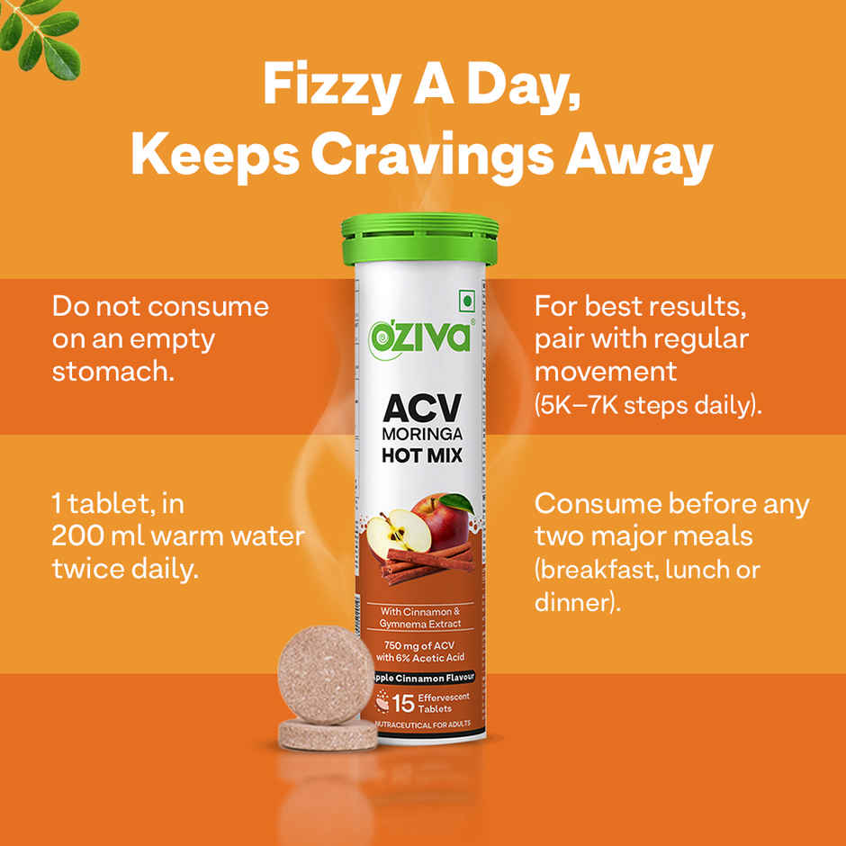 Oziva Apple Cider Vinegar Tablets for Weight Management and Craving Control - Apple Cinnamon