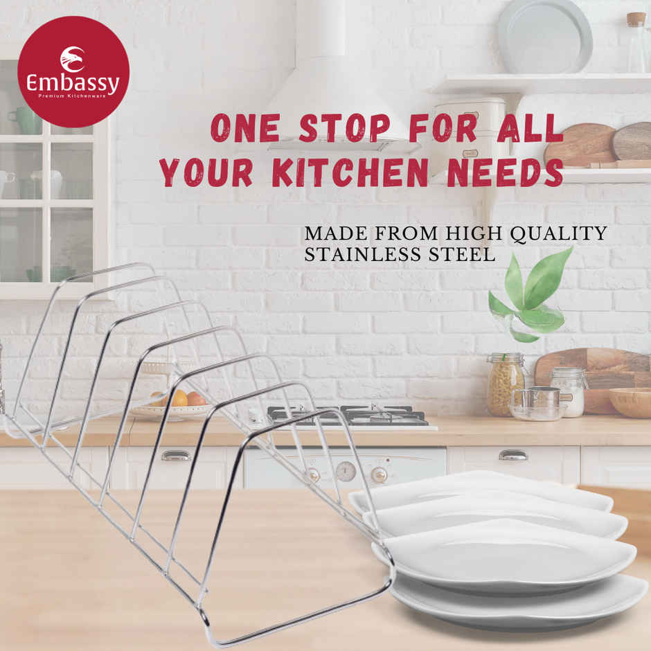 Embassy Square Plate Stand / Holder, 6 Sections, Premium Stainless Steel