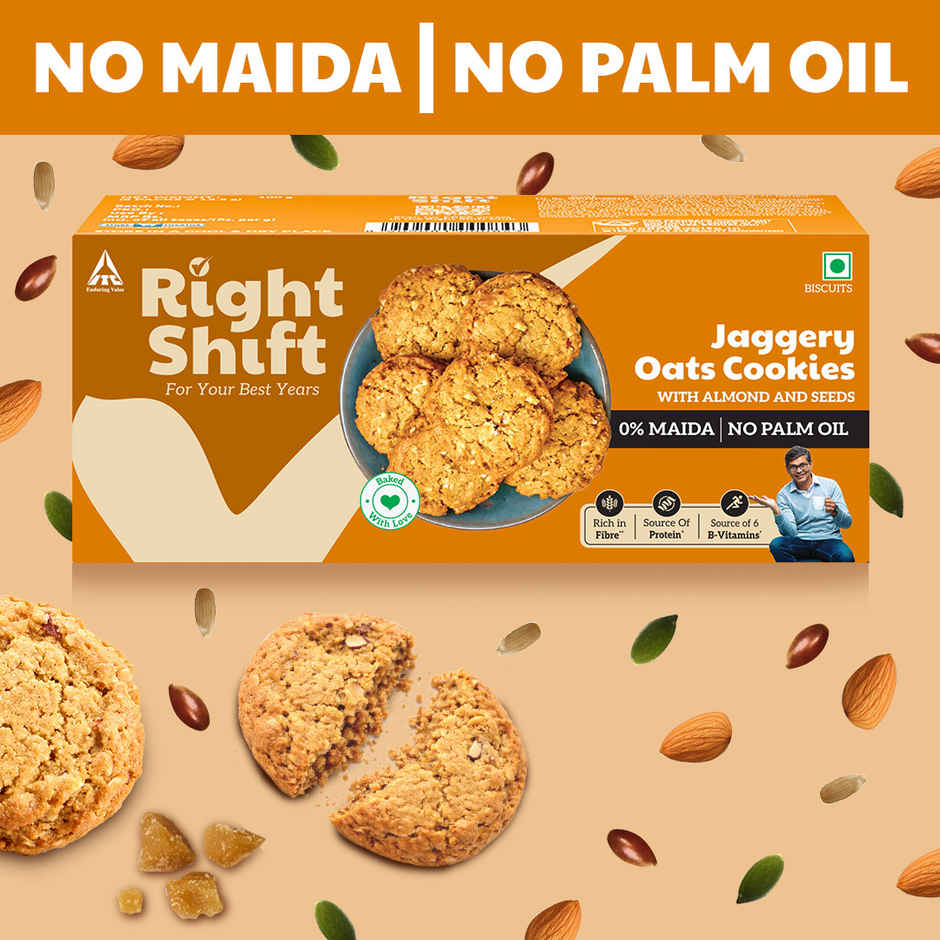 Right Shift Jaggery Oats 0% Maida Cookies | 0% Refined Sugar | With Nuts And Seeds