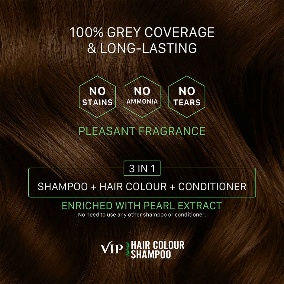 Vip Hair Colour Shampoo For Men And Women Dark Brown - Ammonia Free
