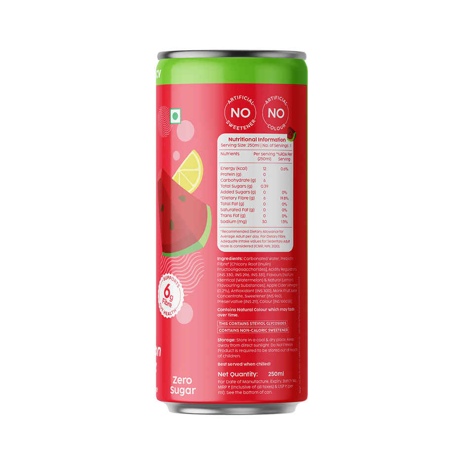 Plix Watermelon Lime Rizz Fizzy Soft Drink Can|Low Calorie & Zero Sugar|Prebiotics With 6g Fibre | Soda