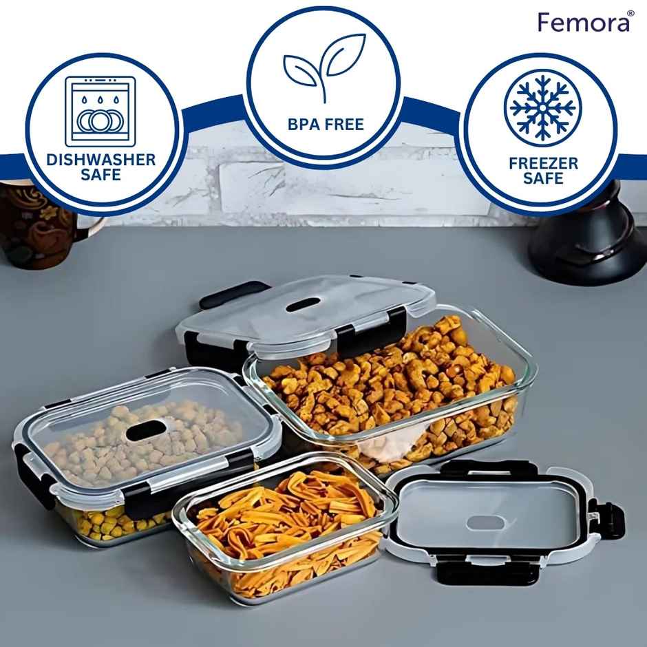 Femora Borosilicate Glass Microwave Safe Rectangle FOOD Storage Container With Air Vent Lid |400 ml