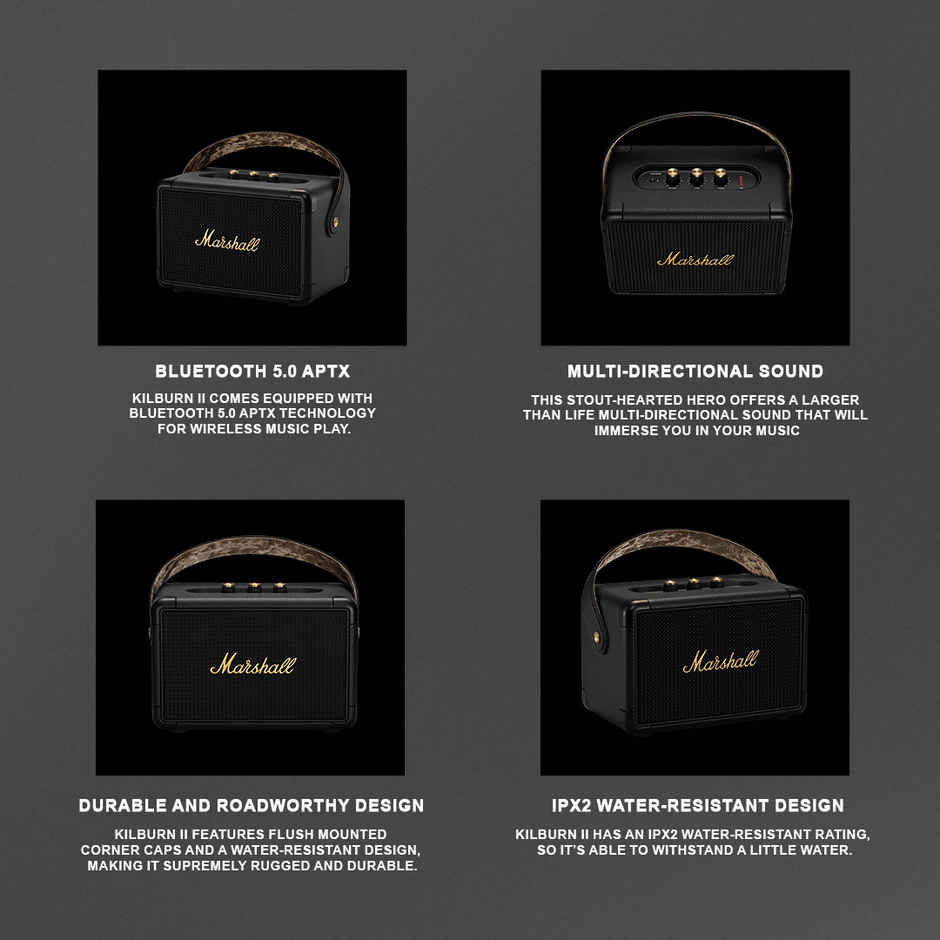Marshall Kilburn II 36W Portable Bluetooth Speaker - Black & Brass