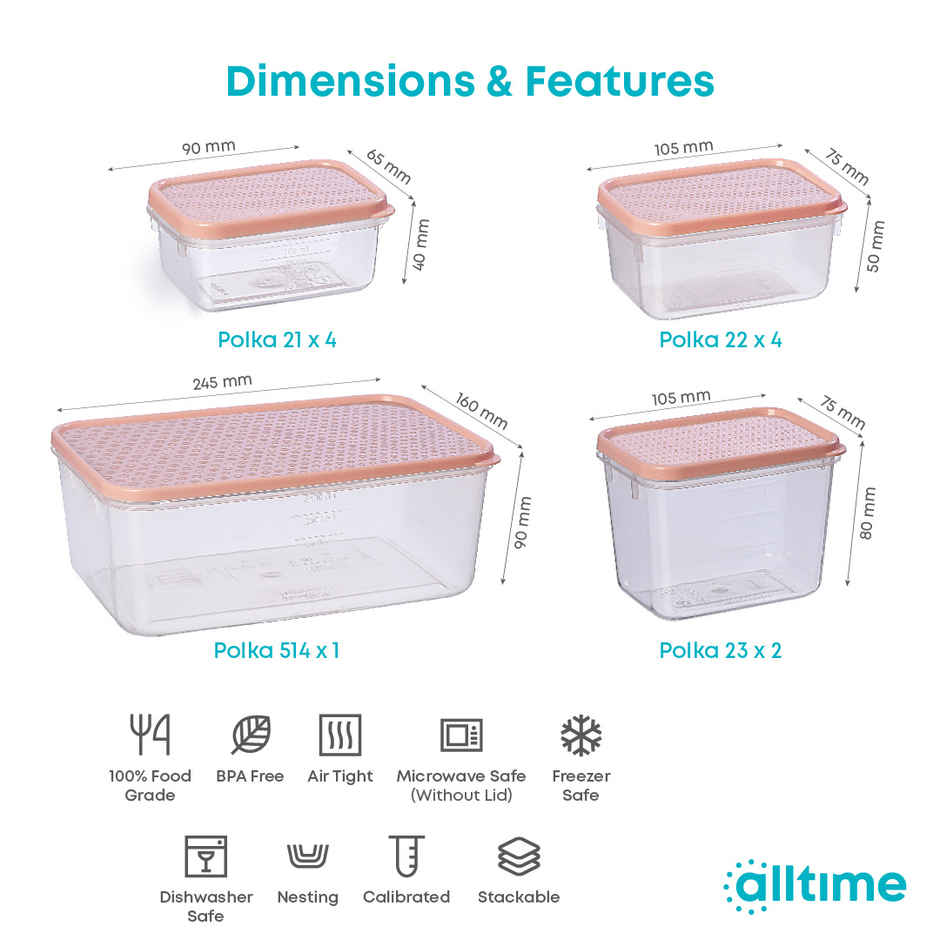 All Time Polka Storage Container Set Of 11, (5100 ml) () (11 Pc Set) (Colour May Vary)