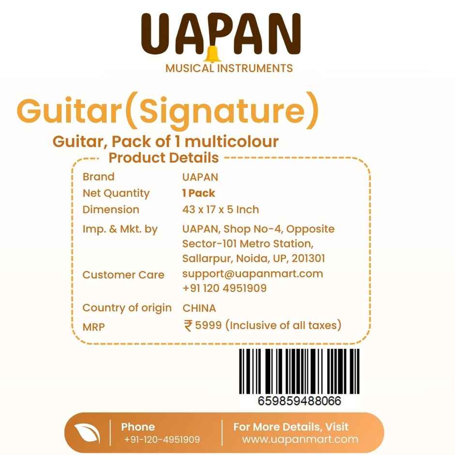 Uapan Acoustic Signature Guitar 38 Inch, Multicolor