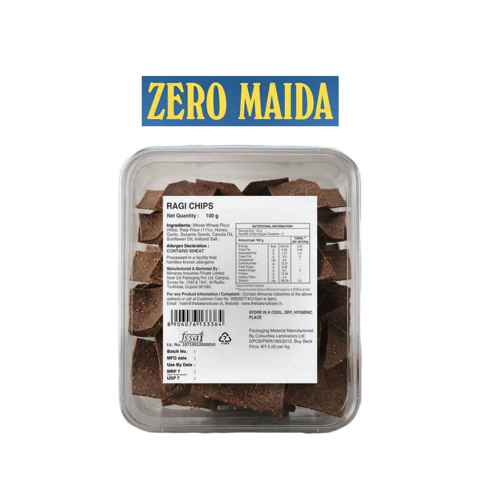 The Baker's Dozen Ragi Chips Zero Maida | High Protein | Baked | Healthy Snacks | Millet Snacks