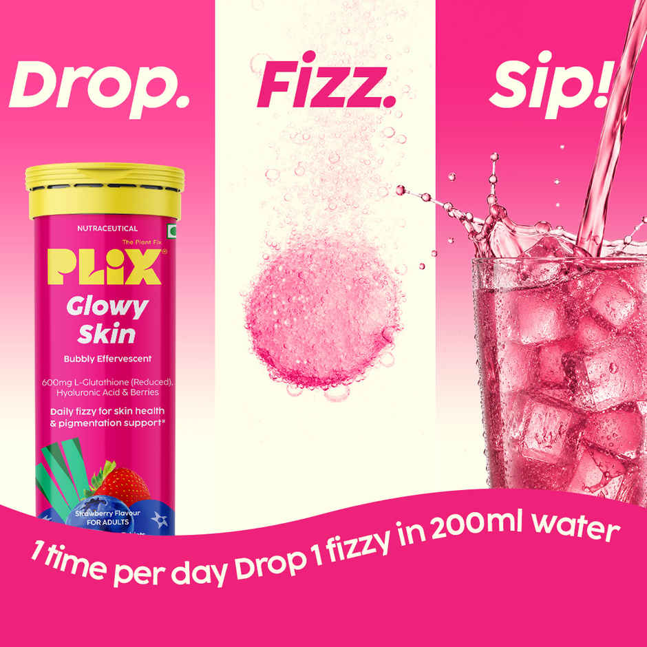 Plix The Plant Fix Glowy Skin Strawberry Flavour Glutathione Effervescent Tablets