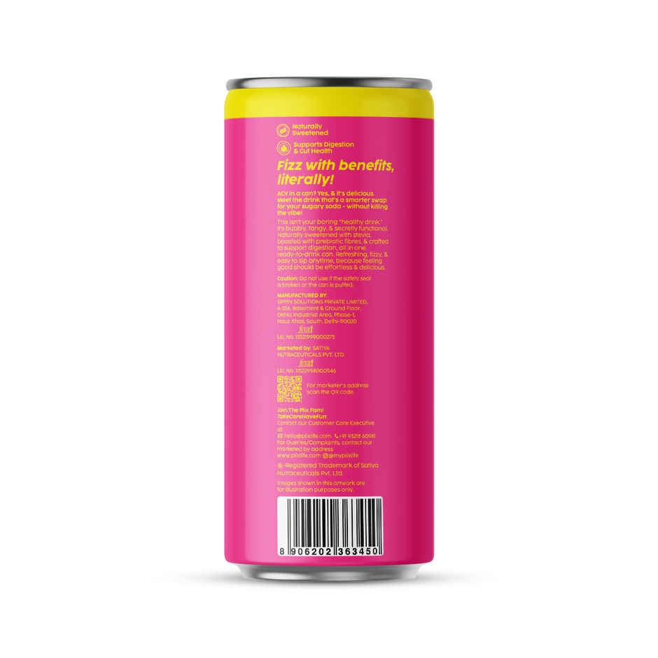 Plix Strawberry Lime Bomb Fizzy Soft Drink Can|Low Calorie & Zero Sugar|Prebiotics with 6g Fibre