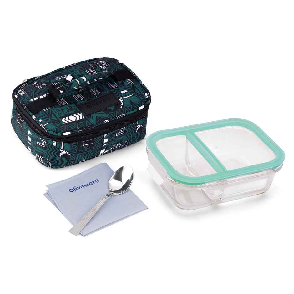 Oliveware Elite Bag Glassware Lunch Box 2 Compartment Tiffin Containers 600 Ml Transparent