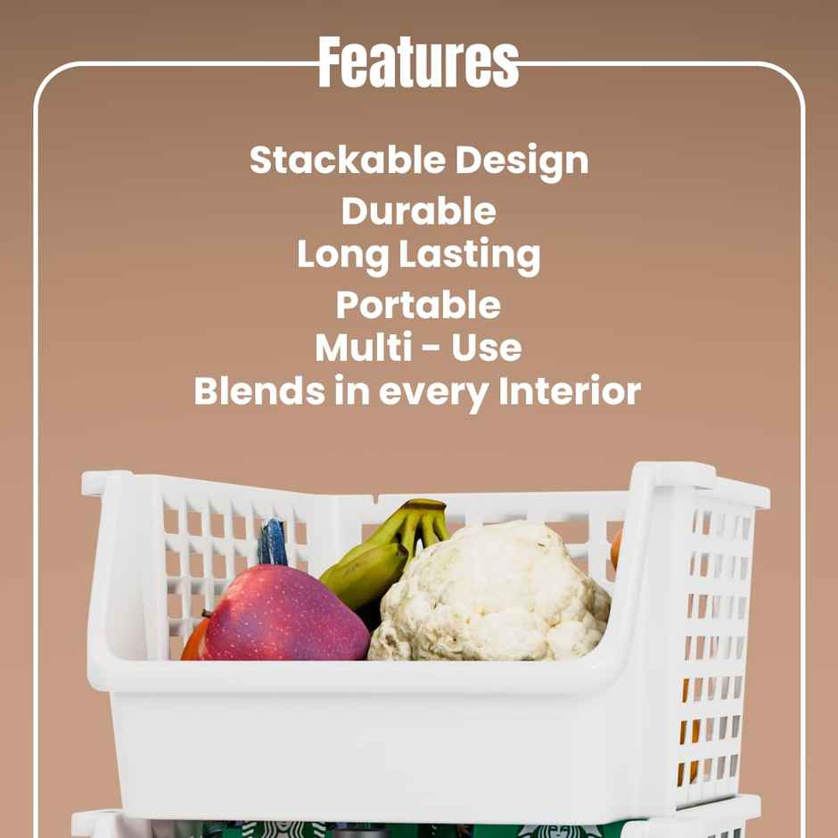 Tex-Ro White Large 3 Layer Plastic Stackable Kitchen Rack &Multi-Purpose Free Standing Cabinet