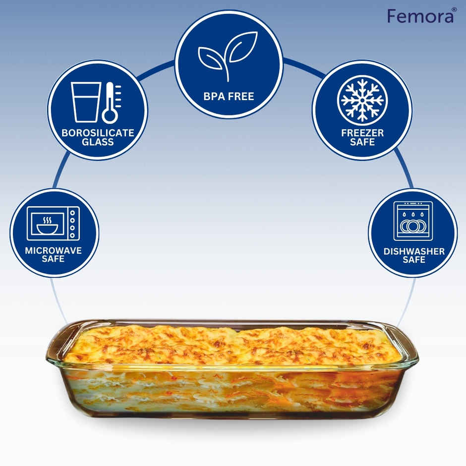 Femora Rectangle Baking Dish 1L Borosilicate Glass Microwave & Oven Safe