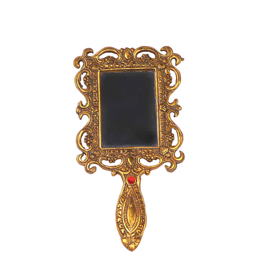 Devnidhii Hand Mirror Square in Gold Polish