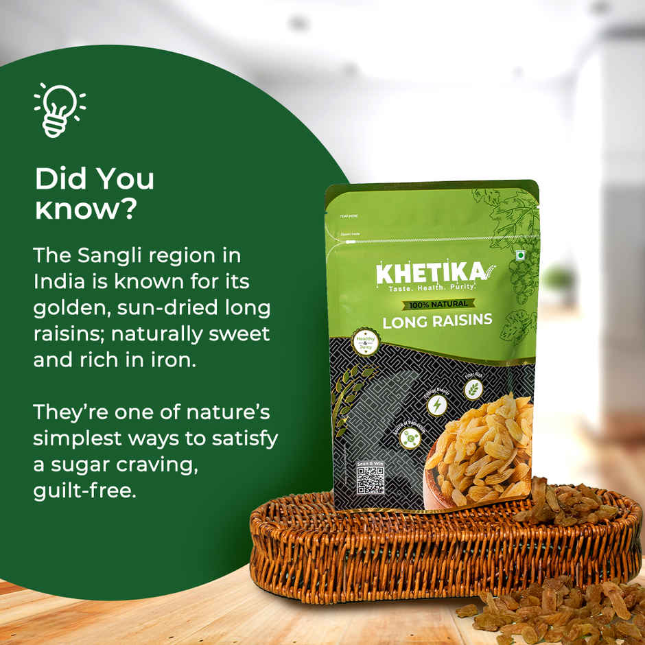Khetika Premium Long Raisins | Dried Kishmish | High in Potassium