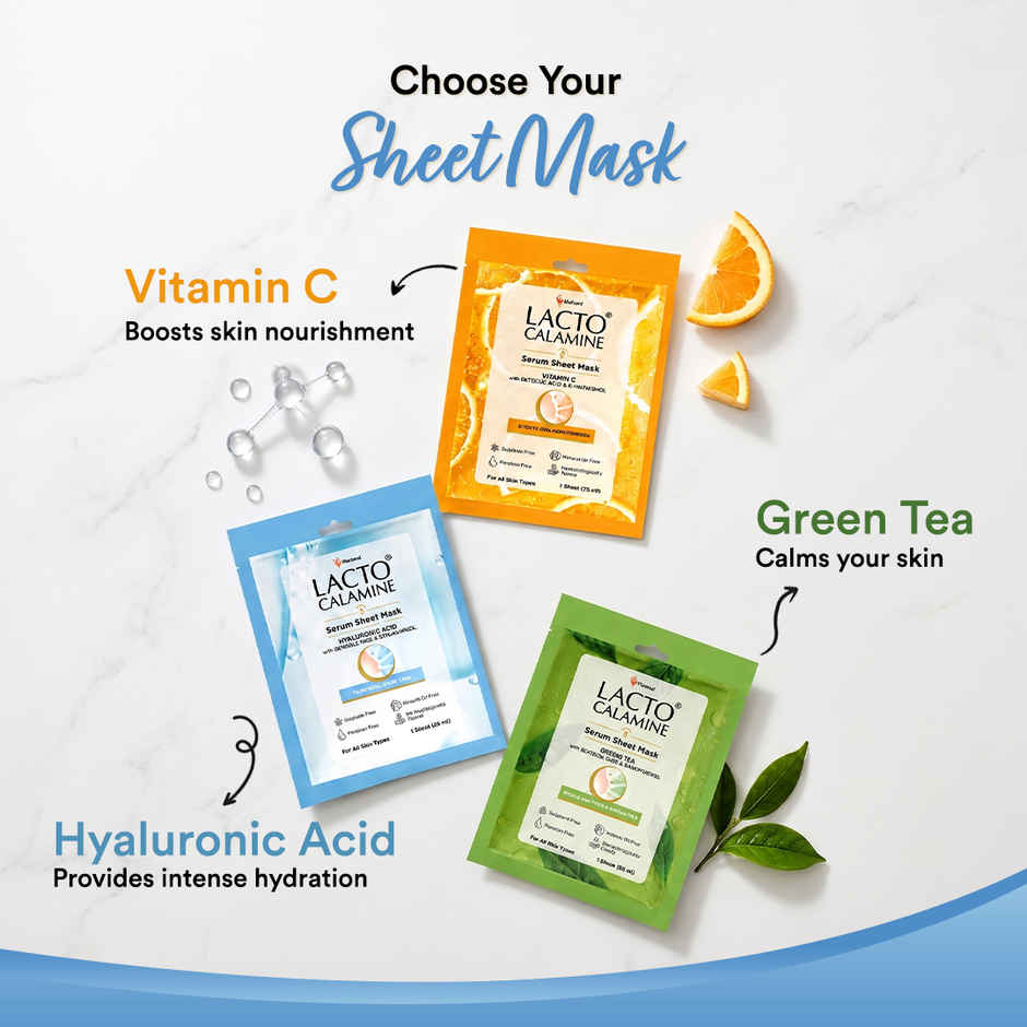 Lacto Calamine Hyaluronic Acid Face Sheet Mask for Intense Hydration, Refreshing, Plumpy & Dewy Skin Combo