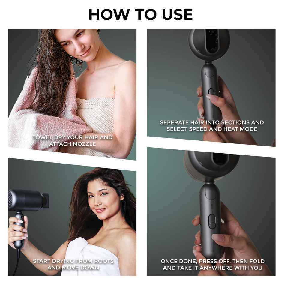 Winston Ionic Foldable Hair Dryer For Men & Women - 1400W (Grey)