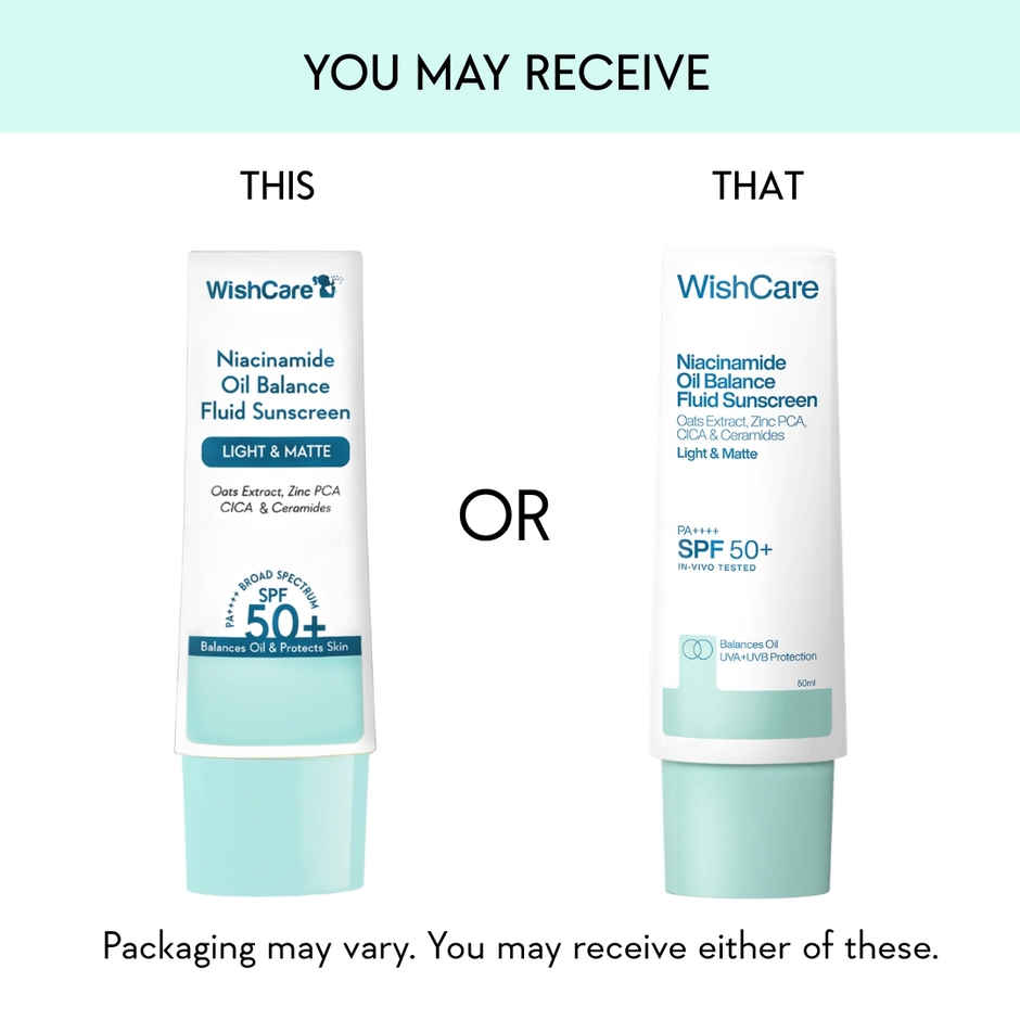 WishCare Niacinamide Oil Balance Fluid Sunscreen SPF 50 PA++++ | In-Vivo Tested | No White Cast