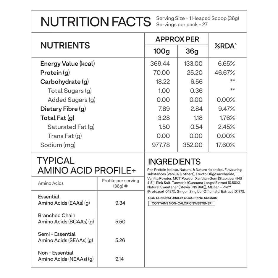 Oziva Bioactive Plant Protein Powder, 25g Protein | 5.5g BCAA | EAA | Sugar Free - Malabar Vanilla