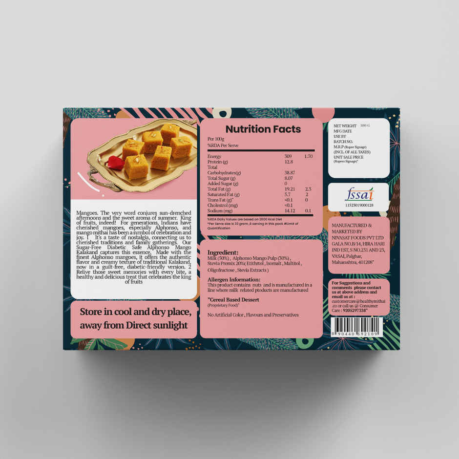 Healthy Mithai Co Sugar Free Mango Kalakand